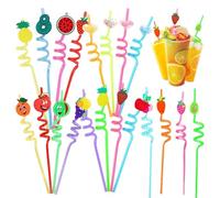 Plastic Straws, Pack of 20 Plastic Straws, Reusable, Cartoon Straws for Children, Curly Straws, Straws Children's Birthday for Fruit Juice, Milk, Cocktails (Multi-Colour)