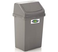 Plastic Swing Recycling Bin Rubbish Waste Dustbin Home Office Kitchen Bins (25L, Silver/Grey)