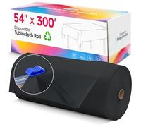 Plastic Table Cloth Disposable, 54In X 300Feet Black Table Cover Roll, Disposable Tablecloth with Slide Cutter for Rectangle Round Table, Party Tablecloths for Birthday, Wedding, Picnic, Outdoor