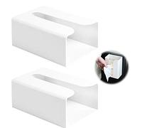 Plastic Tissue Box Holder Tissue Box Holders Rectangular Toilet Paper Dispenser Paper Towel Holder Wall Mounted Waste Bags Dispenser Napkins Case for Bathroom Kitchen Toilet Office White 2 Pieces