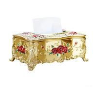 Plastic Tissue Box with European Style and Hand Painted Floral Detail, Functional Napkin Holder for Home and Office Use, Fits Various Room Settings (gold)