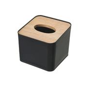 Plastic Tissue Box Wooden Lid Square Napkin Holder Container Wet Paper Dispenser Case Modern Home Car Organizer for Living Room and Bedroom(Black)