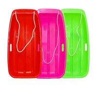 Plastic Toboggan Snow Sled for Adult and Kids-Durable Cold-Resistant Flexible Design, Accommodate1-2 Riders,with Pull Rope & Handles for Winter Outdoor Sports-35 Inch (red-Pink-Green)