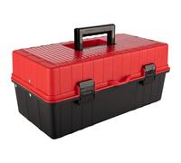 Plastic Tool Box Organizer - 15.94-Inch 3-Tier Portable Toolbox or Tackle Box Organizer with Handle for Tools, Craft Storage, Hobby Supplies or Art Bin by Stalwart (Red)