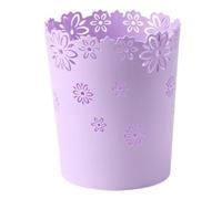Plastic Trash Bin, Hollow Flower Trash Can Round Waste Paper Bin Flower Lace Garbage Container for Home Office S Purple, 18.5x16x12.5cm