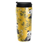 Plastic Travel Mug with Leakproof Lids,Panda on Yellow Backgroundprinted 350ml Double Walls Reusable Coffee Cups for Hot Cold Drinks