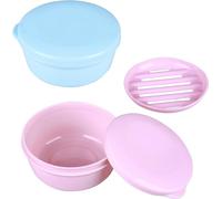 Plastic Travel Soap Container Portable Soap Case for Shampoo Bar Round Soap Holder with Leak-Proof Lid for Bathroom Shower Gym (Pink + Blue)