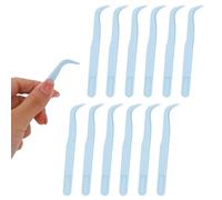 Plastic Tweezers, 4.5in Non Slip Grip Bent Tip Crafting Hobby Sticker Tweezers Electronics Bulk for DIY Jewelry Watch Making Kids Childrens Crafts Baking Decorations & Reptile Feeding (Blue)