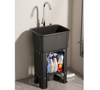 Plastic Utility Sink Free Standing Sink Commercial Laundry Utility Sink with Faucet and Storage Shelves Kitchen Sink for Outdoor Garage Commercial Restaurant Kitchen Laundry Room. ( Color : Black , Si