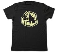 Plastic Vampire Fangs T-Shirt Novelty Glow in The Dark Halloween Party Tee! Black L
