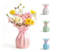 Plastic Vase Decorative, Unbreakable Flower Vases for DIY Dried Flower, Romantic Decorations with Flounce Design for Party Hotel Living Room Office Desktop Wedding Decoration (Pink)