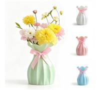Plastic Vase Decorative, Unbreakable Flower Vases for DIY Dried Flower, Romantic Decorations with Flounce Design for Party Hotel Living Room Office Desktop Wedding Decoration (Green)