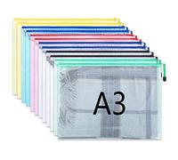 Plastic Wallets 12 Pcs A3 Zip Lock Bags Document Wallet Document Folders Plastic Pockets with Zipper for School Office Homework Travel Storage Bags