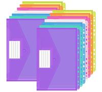 Plastic Wallets 14Pack A4 Punched Pockets Document Wallets Assorted Colours with Label Pocket, A4 File Folders Popper Wallets for School, Office, Business Trip