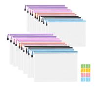 Plastic Wallets, 20Pcs A4 & A5 Plastic Zip Wallets with 2Pcs Medium-Sized Labels, Mesh Waterproof Zipper File Folders Lock Bags, Document Storage Bags for School, Office, Travel, Receipts Storage