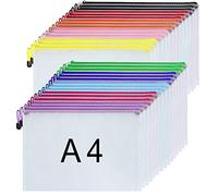 Plastic Wallets - 30PCS A4 Zip Wallets Zip Lock Bags Waterproof Plastic Folders Ziplock Bags Mesh Zipper Pouch Bags for School Office Home and Travel Storage - 10 Colours
