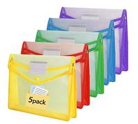 Plastic Wallets, 5 Pcs A4 Document Folder Wallet Popper Wallets Plastic Document Files Folders, Multicolor Envelope Folder Pockets for School Office Home with Snap Closure and Card Slot - Multicolor