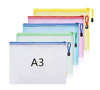 Plastic Wallets A3 Zip Wallets Ziplock Bags Plastic Mesh Document File Folder A3 Zipper Bag Zip Locked Bags - 5PCS