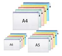 Plastic Wallets A4 + A5 + A6, 15 Pack Zip Lock Bags Mesh Document Wallet File Folders Zip Pouches with Labels for School Office Supplies Home Travel Storage