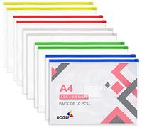 Plastic Wallets A4 Pack of 10 - Zippered Clear Pencil Case Durable, Waterproof for Organizing Files, Toys, Travel, School & Office Supplies - Assorted Colored Transparent Document Folder