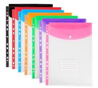 Plastic Wallets A4 Punched Pockets, 11 Holes Expandable Binder Folders for 2/3/4 Ring Document Pouch with Snap Button & Label Loose-Leaf Transparent for Office School Home (7pcs-Top Open)