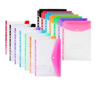 Plastic Wallets A4 Punched Pockets, 11 Holes Expandable Binder Folders for 2/3/4 Ring Document Pouch with Snap Button & Label Loose-Leaf Transparent for Office School Home (14pcs-T7S7)