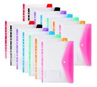 Plastic Wallets A4 Punched Pockets, 11 Holes Expandable Binder Folders for 2/3/4 Ring Document Pouch with Snap Button & Label Loose-Leaf Transparent for Office School Home (14pcs-Side Open)