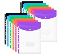 Plastic Wallets A4 Punched Pockets, 12 Pcs Expandable Folders Vertical | Opening Design Polly Document Files with 11 Holes, Label Pocket and Button for School, Office, Home, Travel
