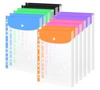 Plastic Wallets A4 Punched Pockets, 12 PCS Expandable Plastic File Folders A4 PlasticFolder Waterproof Pockets Files Envelope with Snap Button Top Opening Document Folders for School Office Home