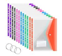 Plastic Wallets A4 Punched Pockets 12PCS Expandable Folders Hold 200+ Sheets Colours Envelope Folders with Tab Cards 3-Ring Binders for School, Office, Home, Travel (Horizontal)