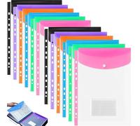 Plastic Wallets A4,Punched Pockets A4,12 Pack Plastic Folders,Expandable Envelope Document Files with Button,Tab Card, for School, Office, Home, Travel (Vertical)