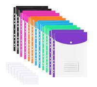 Plastic Wallets A4 Punched Poly Pockets, 11-Hole Expandable Envelope Document Plastic Folders with Button & Label Pocket for Home, School & Office Filing