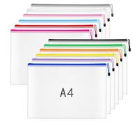 Plastic Wallets A4 Zip Wallets - 12PCS Plastic Folders Zip Lock Bags A4 Zip Folder Document Wallet Zipper File Bags for Household Bills, Receipts, Important