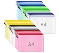 Plastic Wallets A4 Zipped Wallets- 24 Pieces Document Zip Folder File Zipper Bags A4 Plastic Zip Wallet Folder Extra Thick Zip Lock Bags
