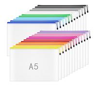 A5-24 Pcs Plastic Folders Document Wallets Ziplock Bags Pockets with Zipper for School, Office, Home