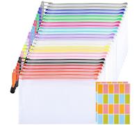 Plastic Wallets A5 Zip Lock Bags - 24 Pack A5 Folders Document Zipper Bags Mesh Zip Wallet Waterproof File Folders with 48 Stickers