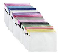 A5-24 Pcs Plastic Folders Document Wallets Ziplock Bags Pockets with Zipper for School, Office, Home