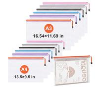 Plastic Wallets,File Folder Zip Lock Bags,Zipped Pockets,12 Pcs(A3,A4 Size) Document Wallets,Zip Folders for Offices Home Travel School Supplies.