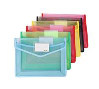 Plastic Wallets Folders - DesignerBox A4 Popper Wallets Plastic Document Folder Premium Poly Pockets Envelope with Business Card Holder and Snap Closure for School, Office, Home(Pack of 6)