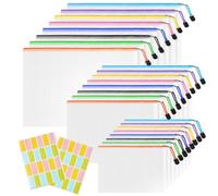 Plastic Wallets Folders Zip Lock Bags - 24PCS A4 Zip Wallets A5 Ziplock Bags Waterproof Document File Folders Plastic Pockets A6 Mesh Zipper Pouch Storage Bag for School, Office, Travel (8 Colours)