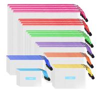 Plastic Wallets Zip Folders - 32PCS Zip Lock Bags Waterproof Document File Folders Mesh Zipper Pouches Storage Bags for School, Office Supply, Home and Travel (8 Sizes - B4 A4 B5 A5 B6 A6 Bill B8)