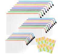 Plastic Wallets Zip Lock Bags - 24PCS A4 Zip Wallets A5 Ziplock Bags Waterproof Document File Folders Plastic Pockets A3 Mesh Zipper Pouch Storage Bag for School, Office, Travel (3 Sizes, 8 Colours)