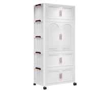 Plastic Wardrobe Closet 4-Tier Stackable Storage Bins with Lockable Wheels for Living Room Bedroom