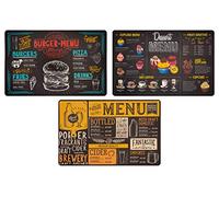Plastic Washable American Vintage Placemat Set, 44 x 28 cm, American Design Breakfast Placemats in PVC (Set on 3 Menu)
