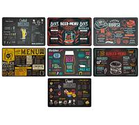 Plastic Washable American Vintage Placemat Set, 44 x 28 cm, American Design Breakfast Placemats in PVC (Set on 7)