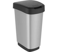 Rotho, Twist, Waste Bin 50l with Lid, Plastic (PP) BPA-, Black/Silver, 50l (40,1 x 29,8 x 60,2 cm), One Size