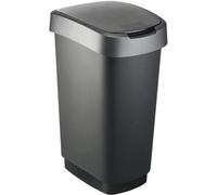 Plastic Waste Bin, Rotho Twist Trash Can 50L, Black
