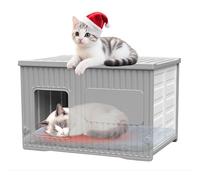 Plastic Waterproof Outdoor Cat House with Soft Mat, Feral Cat Shelter for All Weather, Stackable Design for Multiple Cat Vertical Play Tower