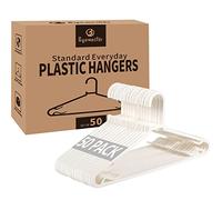 Plastic White Hangers 50 Pack, Light Weight Durable Clothes Hangers G-Shape Hangers Standard Size Ideal for Tank T-Shirts Dresses Jackets Suits Blouses Ties Leggings