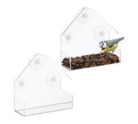 Plastic Window Wild Bird Feeder Swing Roof Transparent Feeding Station 15x15x7cm